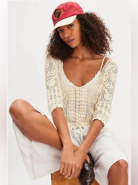 Free People Sweaters - Free People Bahamas Button Down Crochet Top in Ivory  Size XS